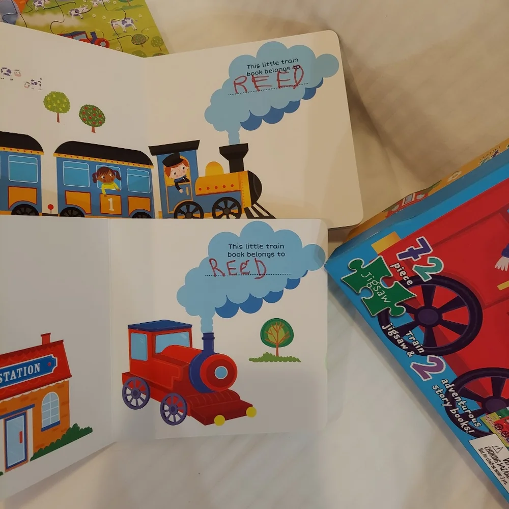 72 piece train puzzle With 2 Books And Sturdy Train Storage Box